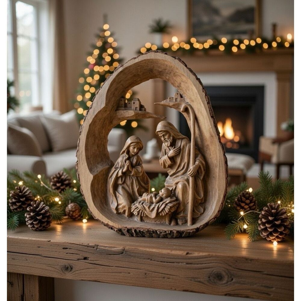 * Ganz Log Nativity Figurine Christmas Decoration, Brown, 11""
